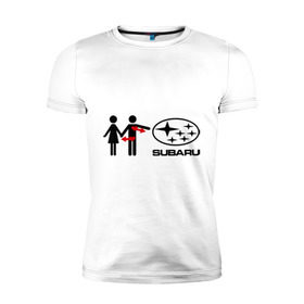 Мужская футболка премиум с принтом I love subaru в Екатеринбурге, 92% хлопок, 8% лайкра | приталенный силуэт, круглый вырез ворота, длина до линии бедра, короткий рукав | logo | one love | sti | subaru | авто | девушка | лого | машина | пара | субарик | субару