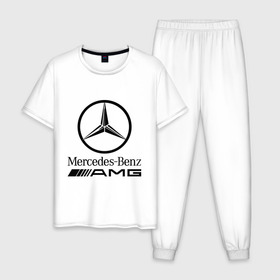 Мужская пижама хлопок с принтом AMG в Екатеринбурге, 100% хлопок | брюки и футболка прямого кроя, без карманов, на брюках мягкая резинка на поясе и по низу штанин
 | amg | benz | logo | mercedes | авто | амг | лого | мерс | мерседес бенс