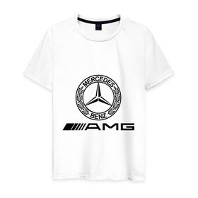 Мужская футболка хлопок с принтом AMG в Екатеринбурге, 100% хлопок | прямой крой, круглый вырез горловины, длина до линии бедер, слегка спущенное плечо. | Тематика изображения на принте: amg | benz | logo | mercedes | авто | амг | лого | мерс | мерседес бенс