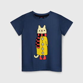 Детская футболка хлопок с принтом Киса в пальто в Екатеринбурге, 100% хлопок | круглый вырез горловины, полуприлегающий силуэт, длина до линии бедер | cat | киса | котик | кошка | пальто | шарфик