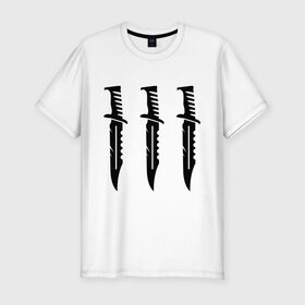 Мужская футболка премиум с принтом Три ножа в Екатеринбурге, 92% хлопок, 8% лайкра | приталенный силуэт, круглый вырез ворота, длина до линии бедра, короткий рукав | нож | три ножа