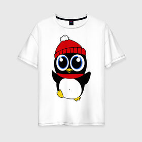 Женская футболка хлопок Oversize с принтом Пингвин в Екатеринбурге, 100% хлопок | свободный крой, круглый ворот, спущенный рукав, длина до линии бедер
 | пингвин