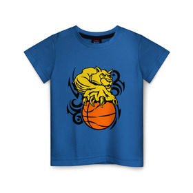 Детская футболка хлопок с принтом Тигр с мячом в Екатеринбурге, 100% хлопок | круглый вырез горловины, полуприлегающий силуэт, длина до линии бедер | basketball | баскетбол | мяч | пантера | тигр