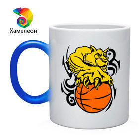 Кружка хамелеон с принтом Тигр с мячом в Екатеринбурге, керамика | меняет цвет при нагревании, емкость 330 мл | basketball | баскетбол | мяч | пантера | тигр
