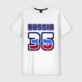 Мужская футболка премиум с принтом Russia - 35 (Вологодская область) в Екатеринбурге, 92% хлопок, 8% лайкра | приталенный силуэт, круглый вырез ворота, длина до линии бедра, короткий рукав | russia | вологда | вологодская область | номер | область | регион | россия