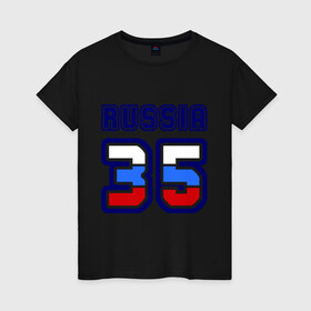 Женская футболка хлопок с принтом Russia - 35 (Вологодская область) в Екатеринбурге, 100% хлопок | прямой крой, круглый вырез горловины, длина до линии бедер, слегка спущенное плечо | russia | вологда | вологодская область | номер | область | регион | россия