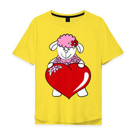 Мужская футболка хлопок Oversize с принтом Барашек с сердцем в Екатеринбурге, 100% хлопок | свободный крой, круглый ворот, “спинка” длиннее передней части | 2015 | баран | барашек | коза | козочка | новый год | овечка | овца | рождество | сердце | цветок