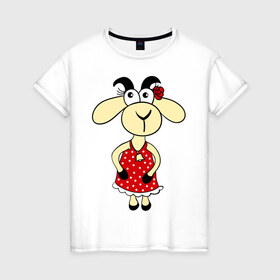 Женская футболка хлопок с принтом Козочка в Екатеринбурге, 100% хлопок | прямой крой, круглый вырез горловины, длина до линии бедер, слегка спущенное плечо | 2015 | баран | барашек | коза | козочка | новый год | овечка | овца | рога | рождество | роза