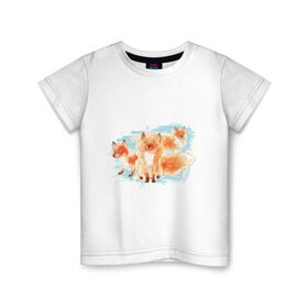 Детская футболка хлопок с принтом Лисички в Екатеринбурге, 100% хлопок | круглый вырез горловины, полуприлегающий силуэт, длина до линии бедер | fox | акварель | животные | лисы | мило
