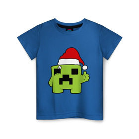 Детская футболка хлопок с принтом Minecraft в Екатеринбурге, 100% хлопок | круглый вырез горловины, полуприлегающий силуэт, длина до линии бедер | Тематика изображения на принте: 2015 | minecraft | игры | маинкрафт | новый год | шапка
