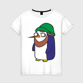 Женская футболка хлопок с принтом Пингвин в шапке в Екатеринбурге, 100% хлопок | прямой крой, круглый вырез горловины, длина до линии бедер, слегка спущенное плечо | борода | пингвин