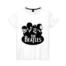 Женская футболка хлопок с принтом The Beatles 1 в Екатеринбурге, 100% хлопок | прямой крой, круглый вырез горловины, длина до линии бедер, слегка спущенное плечо | beatles | harrison | lennon | mccartmey | starr | битлз