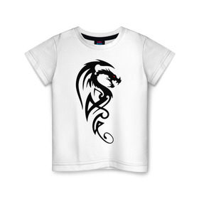 Детская футболка хлопок с принтом Дракон (стильный трайбл) в Екатеринбурге, 100% хлопок | круглый вырез горловины, полуприлегающий силуэт, длина до линии бедер | Тематика изображения на принте: dragon | tattoo | дракон | тату | трайбл