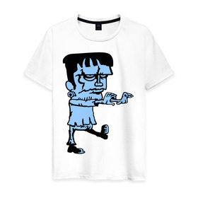 Мужская футболка хлопок с принтом Монстр Франкенштейна в Екатеринбурге, 100% хлопок | прямой крой, круглый вырез горловины, длина до линии бедер, слегка спущенное плечо. | Тематика изображения на принте: зомби