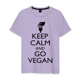 Мужская футболка хлопок с принтом Keep calm and go vegan в Екатеринбурге, 100% хлопок | прямой крой, круглый вырез горловины, длина до линии бедер, слегка спущенное плечо. | keep calm | vegan | веган | вегетарианец | сохраняй спокойствие