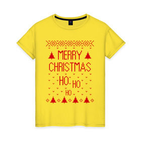 Женская футболка хлопок с принтом Merry christmas в Екатеринбурге, 100% хлопок | прямой крой, круглый вырез горловины, длина до линии бедер, слегка спущенное плечо | 2015 | merry christmas | ёлка | елки | новый год | праздник | узор