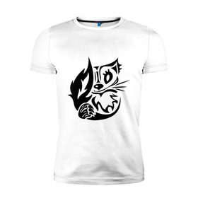 Мужская футболка премиум с принтом Чеширский кот в Екатеринбурге, 92% хлопок, 8% лайкра | приталенный силуэт, круглый вырез ворота, длина до линии бедра, короткий рукав | кот | улыбка | чеширский