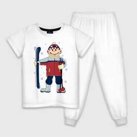 Детская пижама хлопок с принтом Лыжник в Екатеринбурге, 100% хлопок |  брюки и футболка прямого кроя, без карманов, на брюках мягкая резинка на поясе и по низу штанин
 | лыжи | лыжник | палки | снег | снежинки | спорт