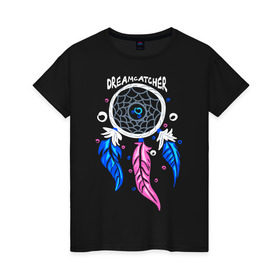 Женская футболка хлопок с принтом Ловец снов в Екатеринбурге, 100% хлопок | прямой крой, круглый вырез горловины, длина до линии бедер, слегка спущенное плечо | амулет | ловец снов | оберег | перо | перья | сон