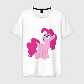 Мужская футболка хлопок с принтом Пони Пинки Пай в Екатеринбурге, 100% хлопок | прямой крой, круглый вырез горловины, длина до линии бедер, слегка спущенное плечо. | my little pony | пинки пай | пони