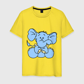 Мужская футболка хлопок с принтом Слонёнок в Екатеринбурге, 100% хлопок | прямой крой, круглый вырез горловины, длина до линии бедер, слегка спущенное плечо. | 