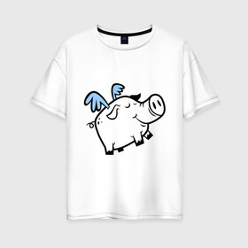 Женская футболка хлопок Oversize с принтом Крылатый поросёнок в Екатеринбурге, 100% хлопок | свободный крой, круглый ворот, спущенный рукав, длина до линии бедер
 | крылья