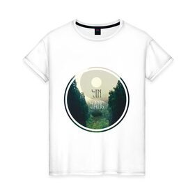 Женская футболка хлопок с принтом Инь Ян в Екатеринбурге, 100% хлопок | прямой крой, круглый вырез горловины, длина до линии бедер, слегка спущенное плечо | forest | nature | гармония | деревья | инь ян | лес | пейзаж | природа