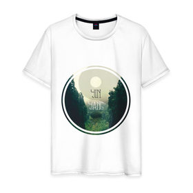 Мужская футболка хлопок с принтом Инь Ян в Екатеринбурге, 100% хлопок | прямой крой, круглый вырез горловины, длина до линии бедер, слегка спущенное плечо. | forest | nature | гармония | деревья | инь ян | лес | пейзаж | природа