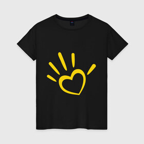 Женская футболка хлопок с принтом Всем пятёрку от души в Екатеринбурге, 100% хлопок | прямой крой, круглый вырез горловины, длина до линии бедер, слегка спущенное плечо | дай пять | ладонь | рука | сердце