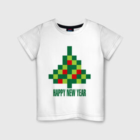 Детская футболка хлопок с принтом Елка - пиксели в Екатеринбурге, 100% хлопок | круглый вырез горловины, полуприлегающий силуэт, длина до линии бедер | 2015 | new year | елка | мозаика | новый год | пазл