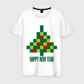 Мужская футболка хлопок с принтом Елка - пиксели в Екатеринбурге, 100% хлопок | прямой крой, круглый вырез горловины, длина до линии бедер, слегка спущенное плечо. | 2015 | new year | елка | мозаика | новый год | пазл