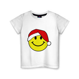 Детская футболка хлопок с принтом Новогодняя рожица в Екатеринбурге, 100% хлопок | круглый вырез горловины, полуприлегающий силуэт, длина до линии бедер | new year | smile | новый год | смайл
