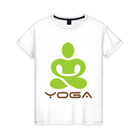 Женская футболка хлопок с принтом Йога - это здоровье в Екатеринбурге, 100% хлопок | прямой крой, круглый вырез горловины, длина до линии бедер, слегка спущенное плечо | 
