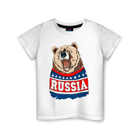 Детская футболка хлопок с принтом Медведь made in Russia в Екатеринбурге, 100% хлопок | круглый вырез горловины, полуприлегающий силуэт, длина до линии бедер | made in russia | mountain | russia | кофта | медведь | мишка | патриот | россия | свитер