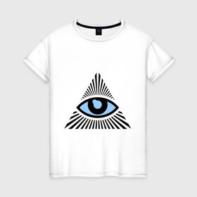 Женская футболка хлопок с принтом Всевидящее око (глаз в треугольнике) в Екатеринбурге, 100% хлопок | прямой крой, круглый вырез горловины, длина до линии бедер, слегка спущенное плечо | иллюминаты