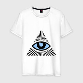 Мужская футболка хлопок с принтом Всевидящее око (глаз в треугольнике) в Екатеринбурге, 100% хлопок | прямой крой, круглый вырез горловины, длина до линии бедер, слегка спущенное плечо. | Тематика изображения на принте: иллюминаты
