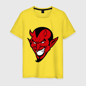 Мужская футболка хлопок с принтом Злобный демон в Екатеринбурге, 100% хлопок | прямой крой, круглый вырез горловины, длина до линии бедер, слегка спущенное плечо. | демон | дьявол | зло | злобный | сатана | черт