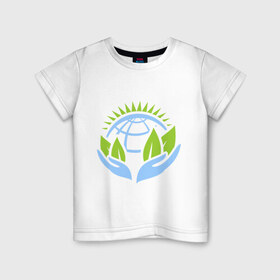 Детская футболка хлопок с принтом Планету нужно беречь в Екатеринбурге, 100% хлопок | круглый вырез горловины, полуприлегающий силуэт, длина до линии бедер | green peace | гринпис | забота | охрана | планета | природа