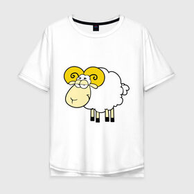 Мужская футболка хлопок Oversize с принтом Барашек в Екатеринбурге, 100% хлопок | свободный крой, круглый ворот, “спинка” длиннее передней части | 2015 | new year | баран | барашек | новый год | овечка | овца