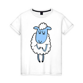 Женская футболка хлопок с принтом Милая овечка в Екатеринбурге, 100% хлопок | прямой крой, круглый вырез горловины, длина до линии бедер, слегка спущенное плечо | 2015 | new year | коза | новый год | овца