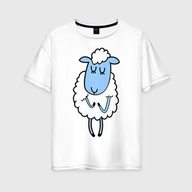 Женская футболка хлопок Oversize с принтом Милая овечка в Екатеринбурге, 100% хлопок | свободный крой, круглый ворот, спущенный рукав, длина до линии бедер
 | 2015 | new year | коза | новый год | овца