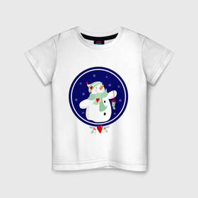 Детская футболка хлопок с принтом Снеговик в Екатеринбурге, 100% хлопок | круглый вырез горловины, полуприлегающий силуэт, длина до линии бедер | новый год | праздник | снег | снеговик | снежинки | холод | шапки