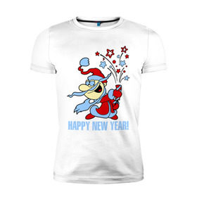 Мужская футболка премиум с принтом Салют - хлопушка в Екатеринбурге, 92% хлопок, 8% лайкра | приталенный силуэт, круглый вырез ворота, длина до линии бедра, короткий рукав | new year | дед мороз | новый год | салют | хлопушка