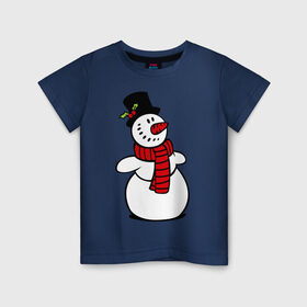 Детская футболка хлопок с принтом Весёлый снеговик в Екатеринбурге, 100% хлопок | круглый вырез горловины, полуприлегающий силуэт, длина до линии бедер | new year | новый год | рождество | снеговик