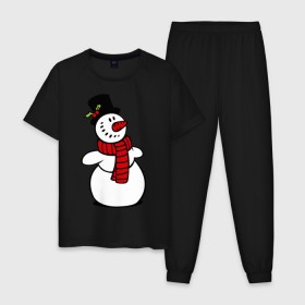 Мужская пижама хлопок с принтом Весёлый снеговик в Екатеринбурге, 100% хлопок | брюки и футболка прямого кроя, без карманов, на брюках мягкая резинка на поясе и по низу штанин
 | new year | новый год | рождество | снеговик
