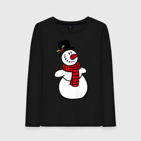Женский лонгслив хлопок с принтом Весёлый снеговик в Екатеринбурге, 100% хлопок |  | new year | новый год | рождество | снеговик