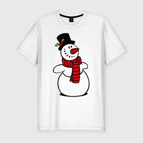 Мужская футболка премиум с принтом Весёлый снеговик в Екатеринбурге, 92% хлопок, 8% лайкра | приталенный силуэт, круглый вырез ворота, длина до линии бедра, короткий рукав | new year | новый год | рождество | снеговик