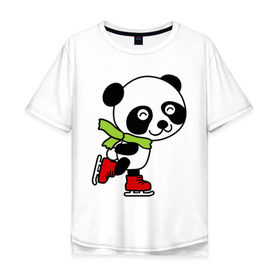 Мужская футболка хлопок Oversize с принтом Панда на коньках в Екатеринбурге, 100% хлопок | свободный крой, круглый ворот, “спинка” длиннее передней части | панда
