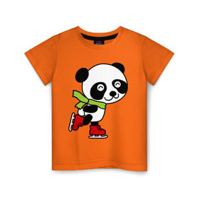 Детская футболка хлопок с принтом Панда на коньках в Екатеринбурге, 100% хлопок | круглый вырез горловины, полуприлегающий силуэт, длина до линии бедер | панда