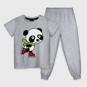 Детская пижама хлопок с принтом Панда на коньках в Екатеринбурге, 100% хлопок |  брюки и футболка прямого кроя, без карманов, на брюках мягкая резинка на поясе и по низу штанин
 | панда